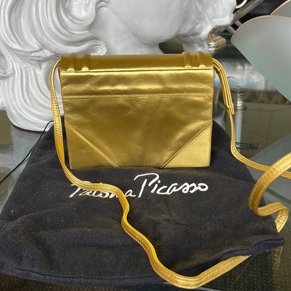 Paloma Picasso Vintage Gold Satin Book Bag